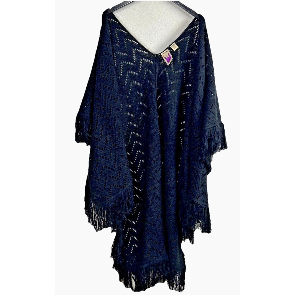 Antthony Originals‎ Cape Black Fringe Cardigan Sweater Crochet Whimsigoth OSFM